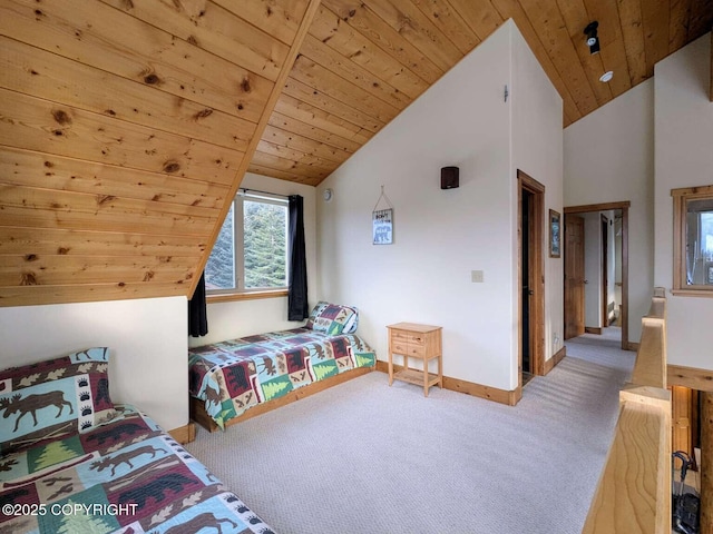 41650 Charlie Dr, Homer, AK 99603 - bedroom with wood ceiling, carpet floors, and lofted ceiling