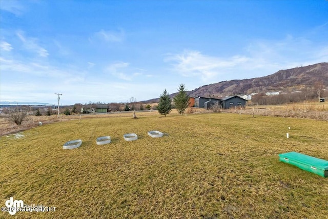 view of yard featuring a rural view and a mountain view