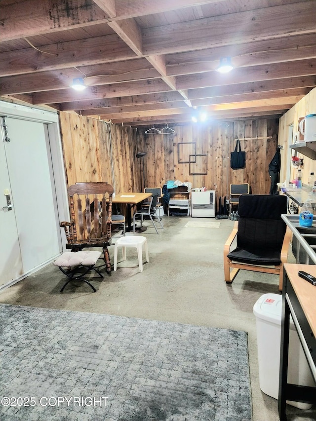 finished basement with wood walls