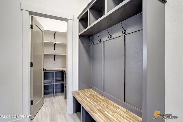 mudroom with light wood-type flooring