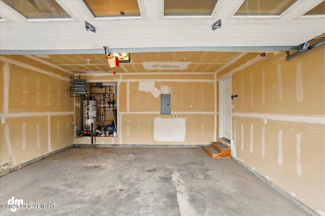 garage with electric panel and secured water heater