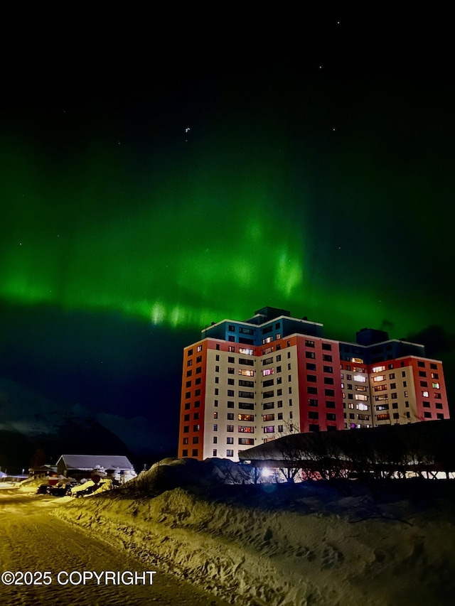 view of property at night