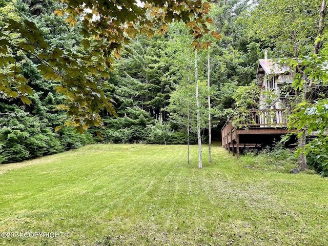 view of yard with a wooden deck