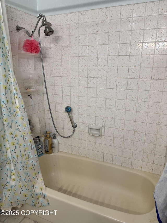 full bathroom with shower / bath combination with curtain