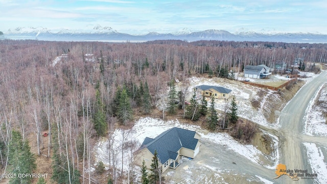 aerial view with a forest view and a mountain view