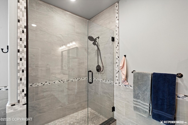 bathroom with a stall shower