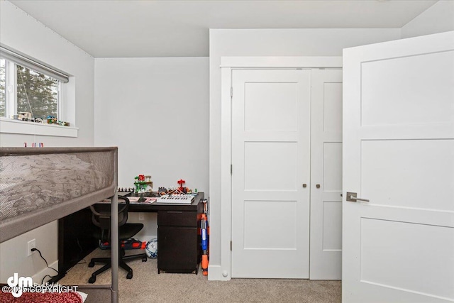 carpeted bedroom with a closet