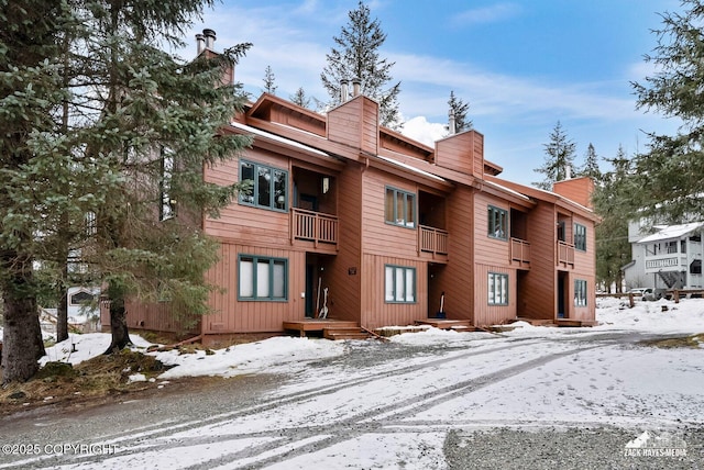 view of snow covered building