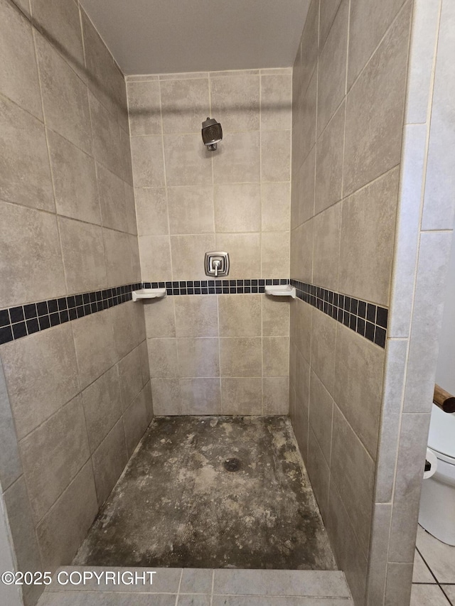 full bath featuring tiled shower and toilet