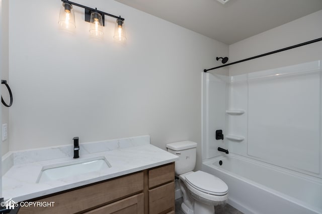 full bath with vanity, toilet, and shower / bathtub combination