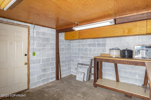 basement featuring concrete block wall