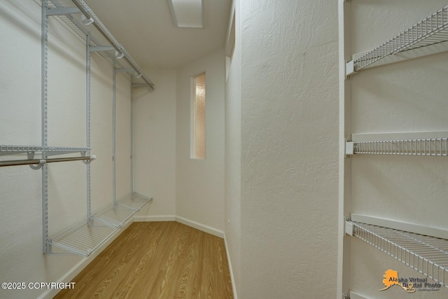 walk in closet with wood finished floors