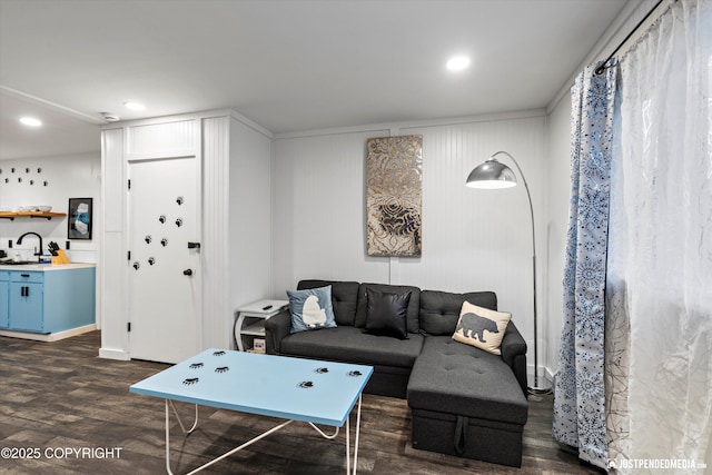 521 N St, Anchorage, AK 99501 - living room featuring dark wood-style floors and recessed lighting