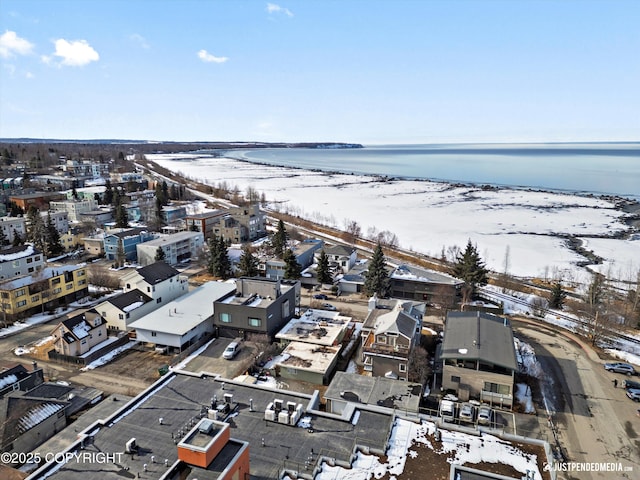 521 N St, Anchorage, AK 99501 - birds eye view of property featuring a water view and a view of the beach