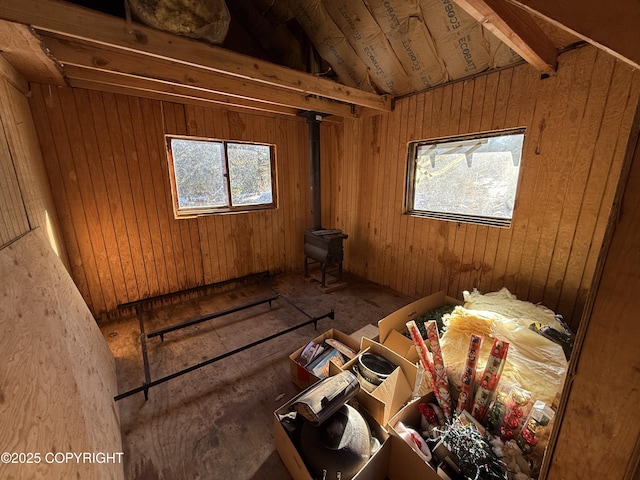 miscellaneous room featuring lofted ceiling