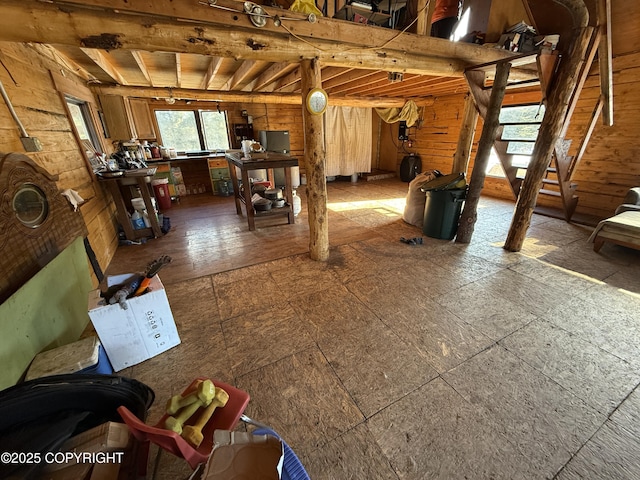 interior space with wood walls