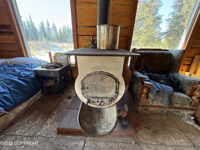 room details featuring a wood stove