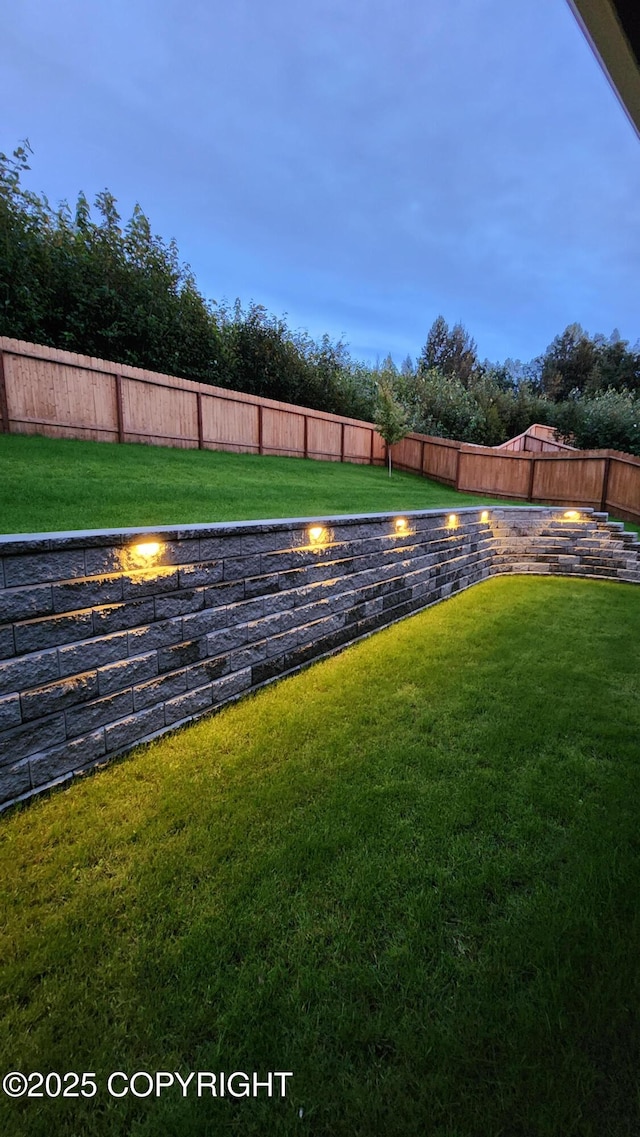 view of yard featuring a fenced backyard