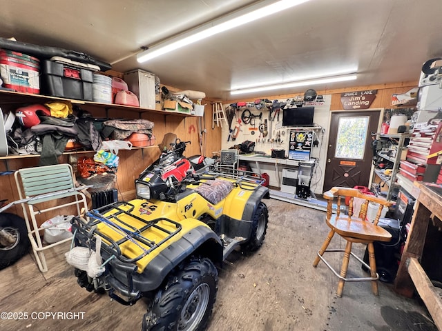 garage featuring a workshop area