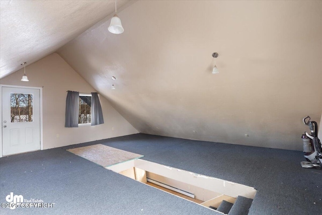 additional living space with carpet flooring and lofted ceiling