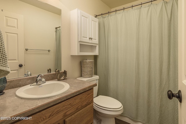 full bath featuring vanity, toilet, and a shower with curtain