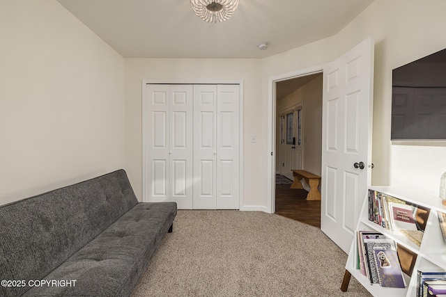 living area featuring carpet