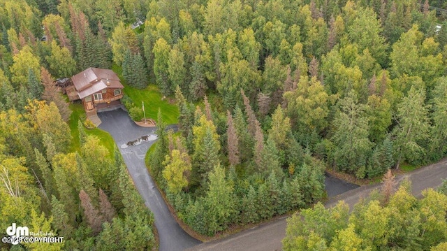 birds eye view of property with a wooded view