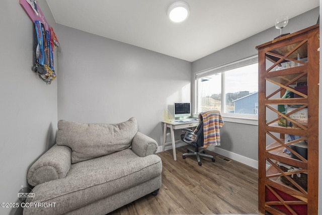 office with baseboards and wood finished floors