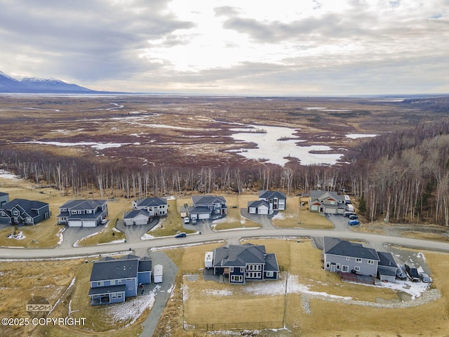 bird's eye view featuring a mountain view and a residential view