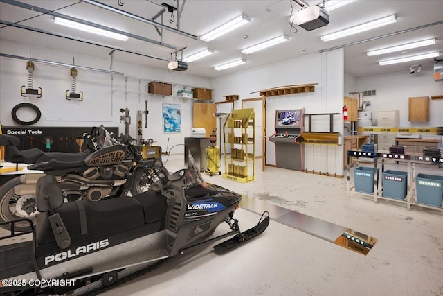 garage with a garage door opener