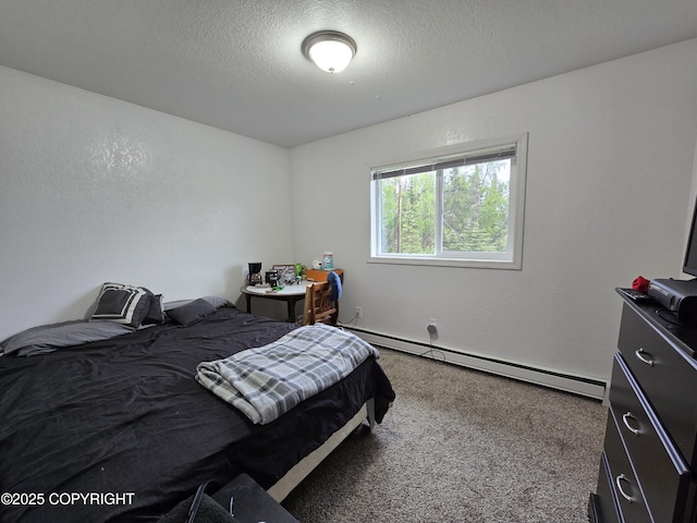 408 Haller St, Kenai, AK 99611 - bedroom with a baseboard radiator, carpet flooring, and a textured ceiling