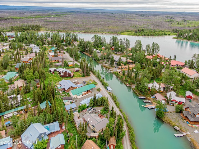 aerial view with a water view and a residential view