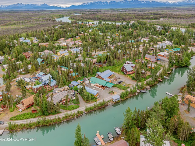 birds eye view of property featuring a water and mountain view