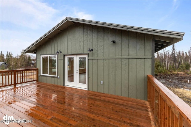 wooden deck featuring french doors