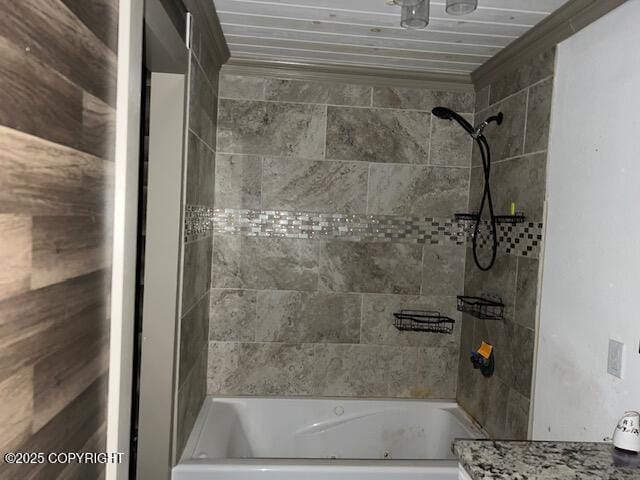 bathroom with washtub / shower combination