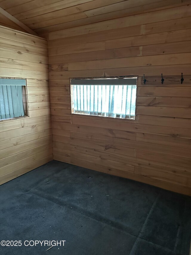 empty room featuring wood walls