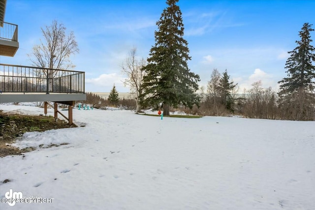 view of yard layered in snow