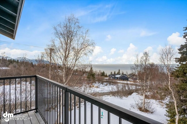 view of snow covered deck