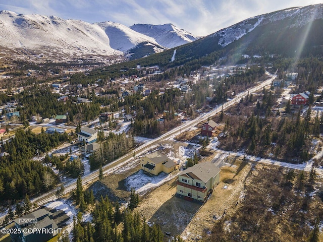 drone / aerial view featuring a mountain view