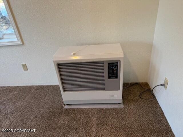 details with a textured wall and carpet flooring