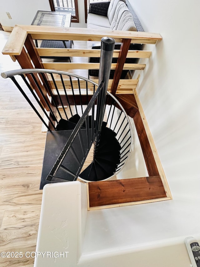 staircase featuring wood finished floors