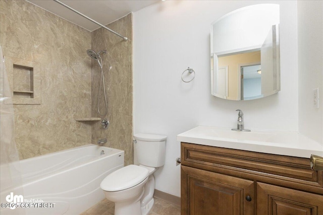 bathroom featuring vanity, toilet, and bathtub / shower combination