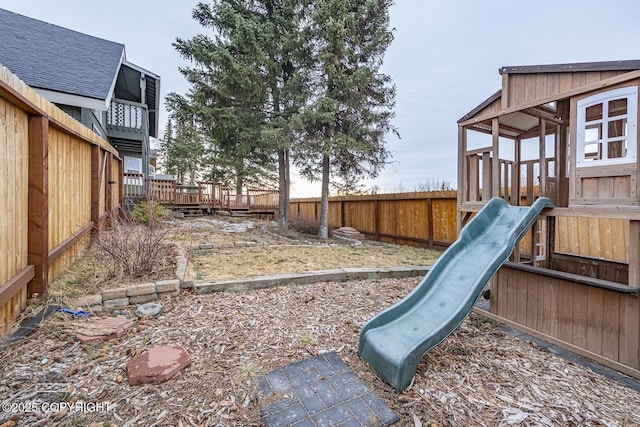 view of play area featuring a fenced backyard