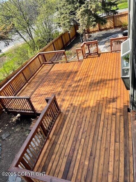 wooden deck featuring a fenced backyard