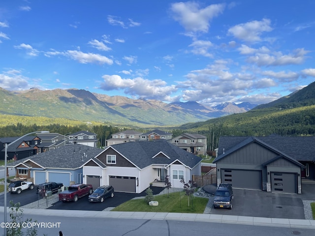 property view of mountains with a residential view