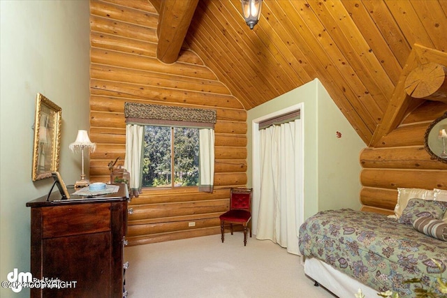 carpeted bedroom featuring vaulted ceiling