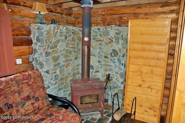 interior space with a wood stove