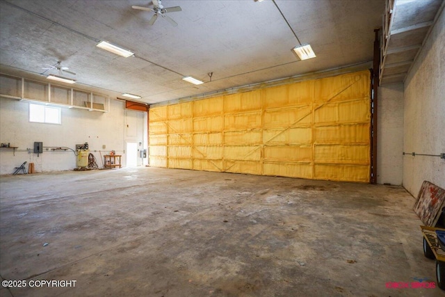 garage with ceiling fan