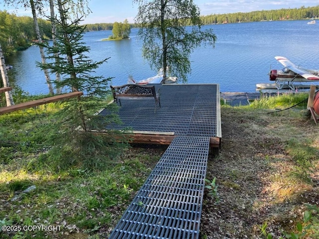 view of dock featuring a water view