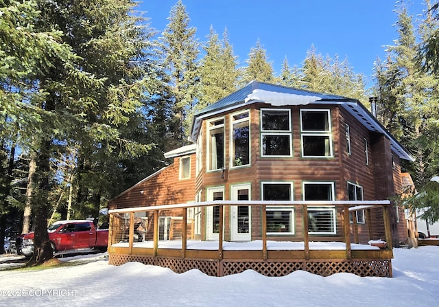 view of front of home with a deck